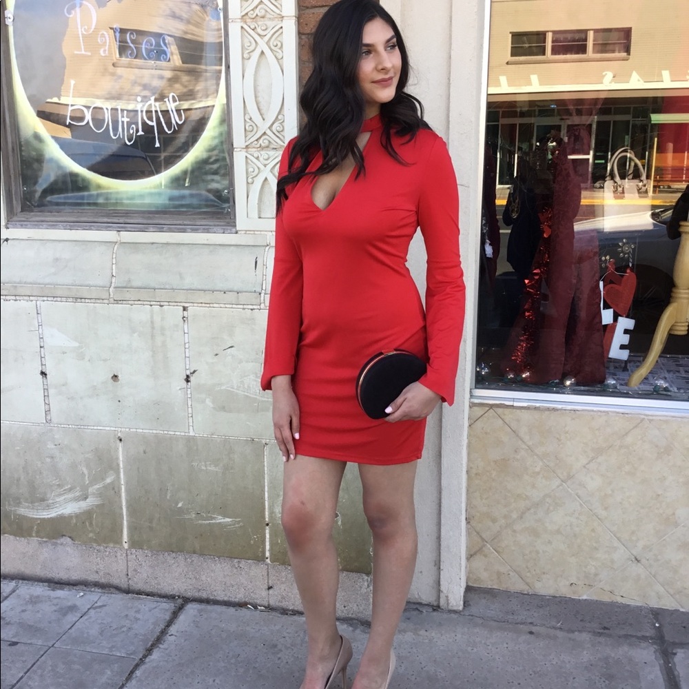 Red Flare Sleeve Dress-CLEARANCE - Picture 2 of 7